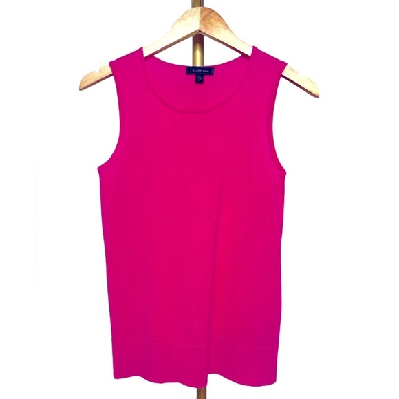 Sold-Saks Fifth Avenue 100% cashmere sweater tank top hot pink - Picture 2 of 8